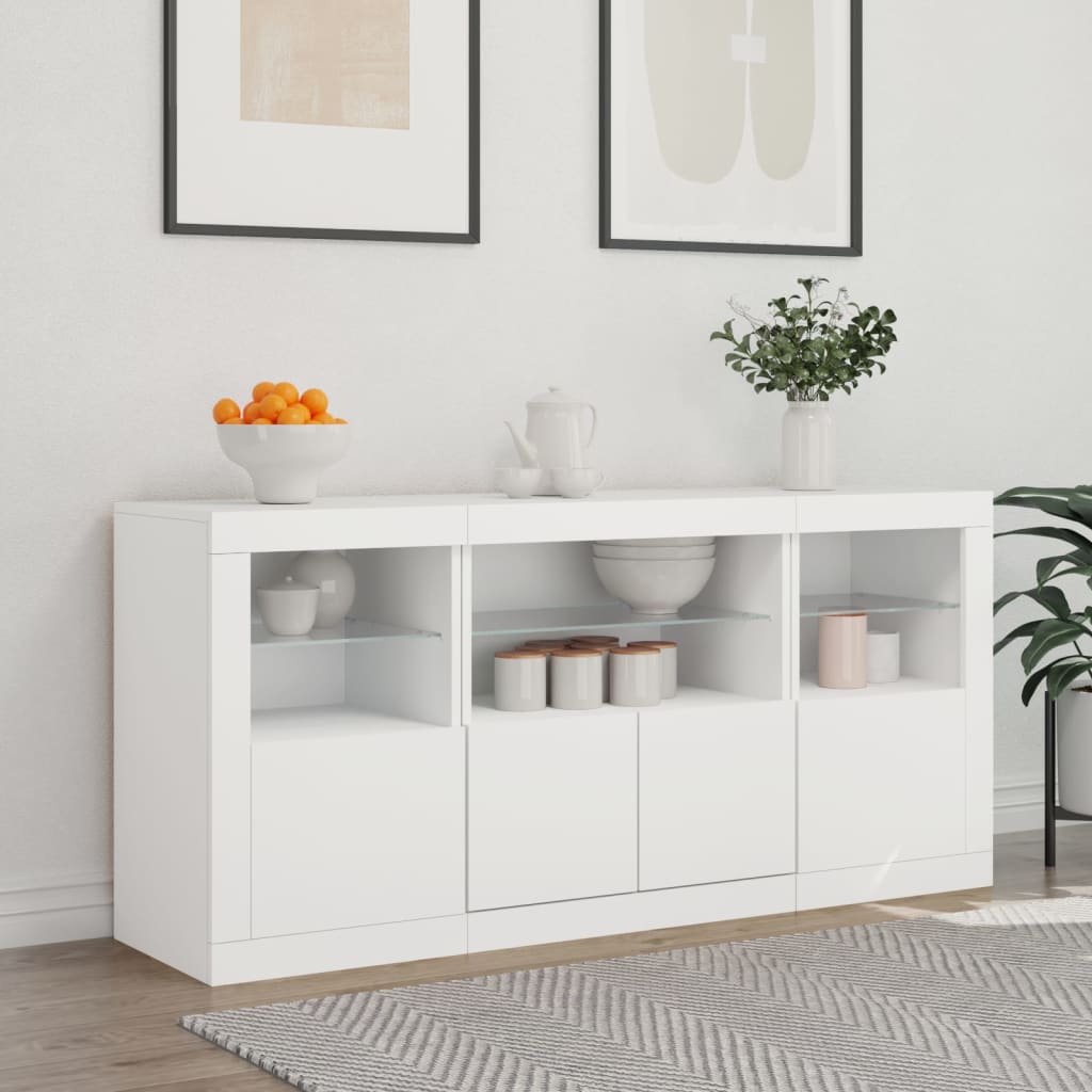 Sideboard with LED Lights White 142,5x37x67 cm