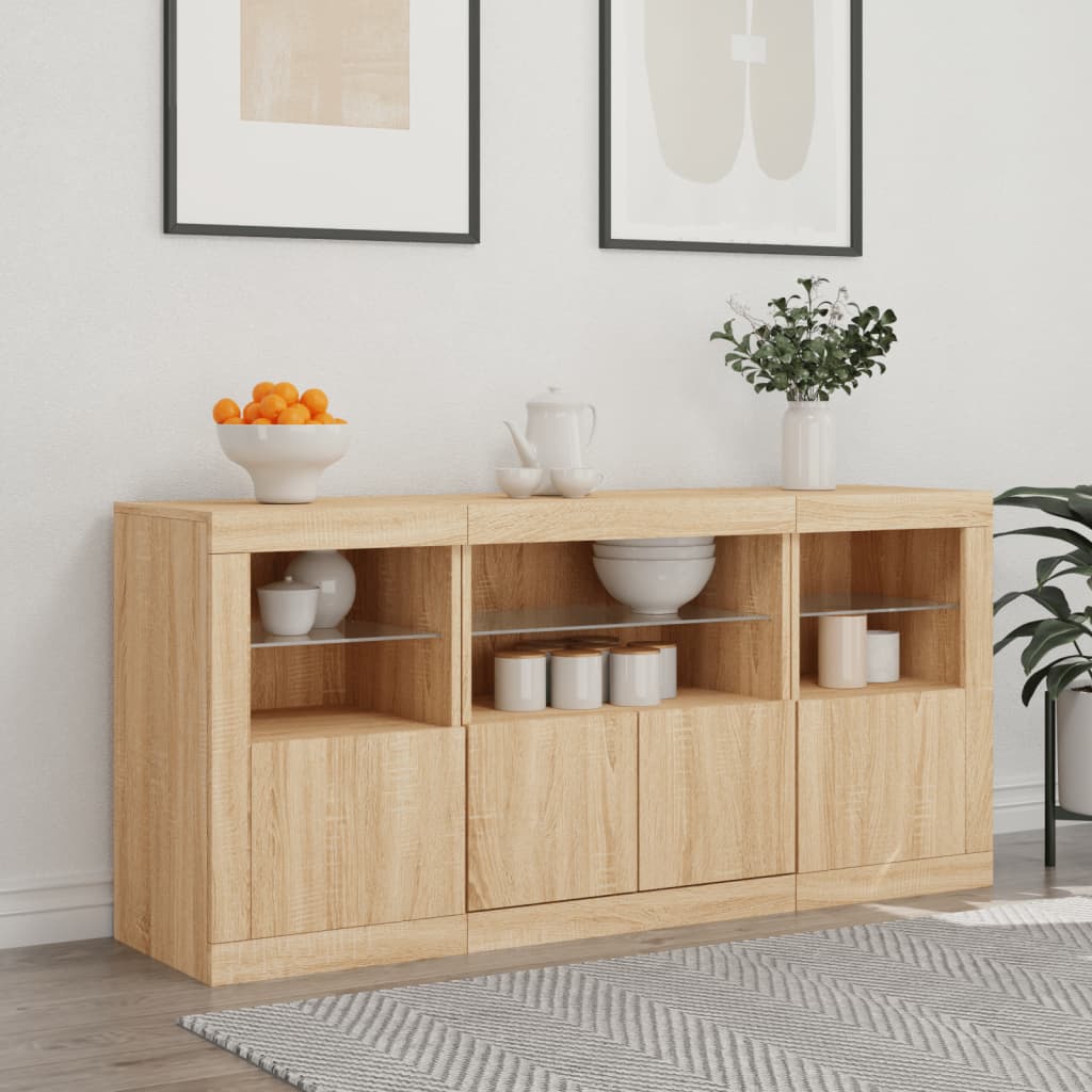 Sideboard with LED Lights Sonoma Oak 142,5x37x67 cm