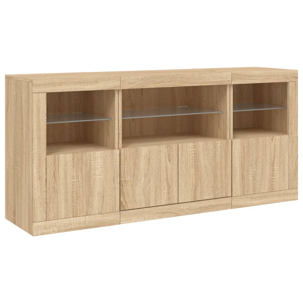 Sideboard with LED Lights Sonoma Oak 142,5x37x67 cm