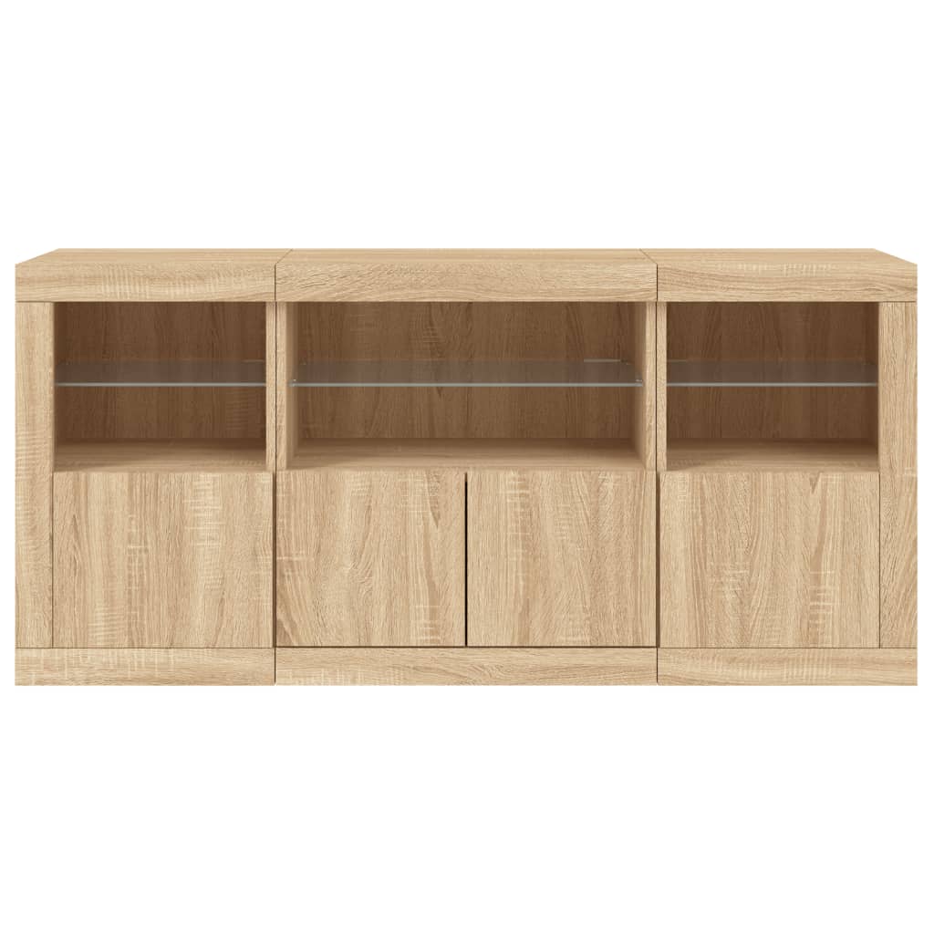 Sideboard with LED Lights Sonoma Oak 142,5x37x67 cm