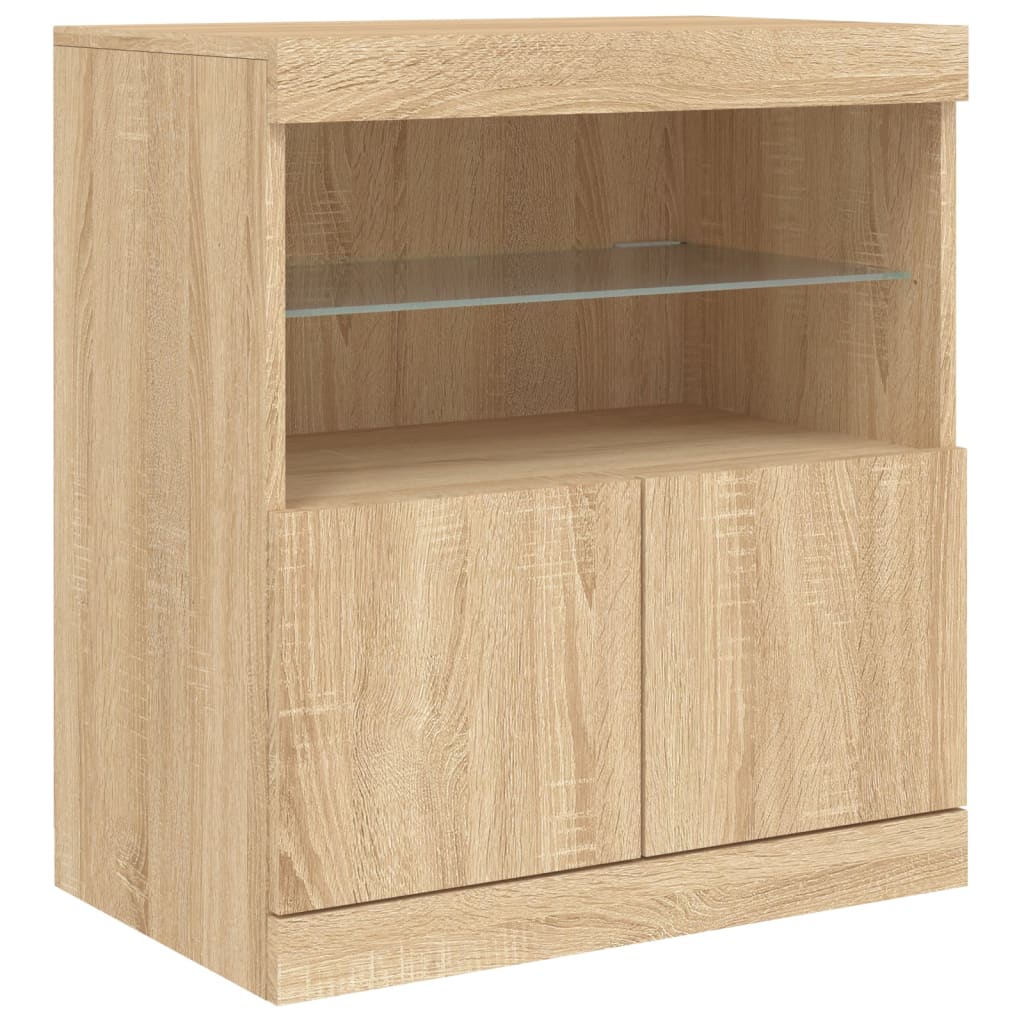 Sideboard with LED Lights Sonoma Oak 142,5x37x67 cm