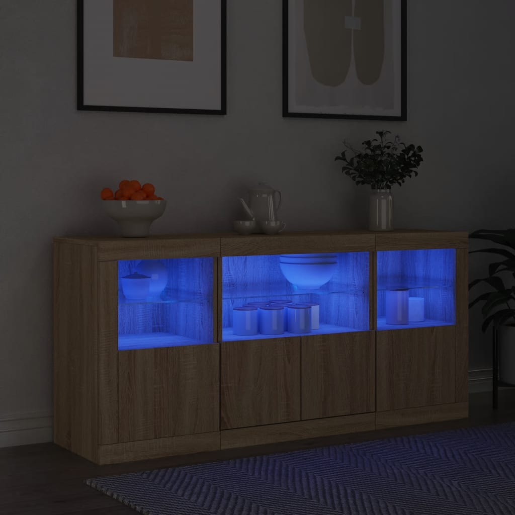 Sideboard with LED Lights Sonoma Oak 142,5x37x67 cm