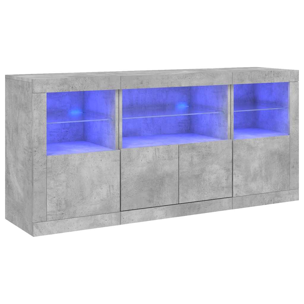 Sideboard with LED Lights Concrete Grey 142,5x37x67 cm