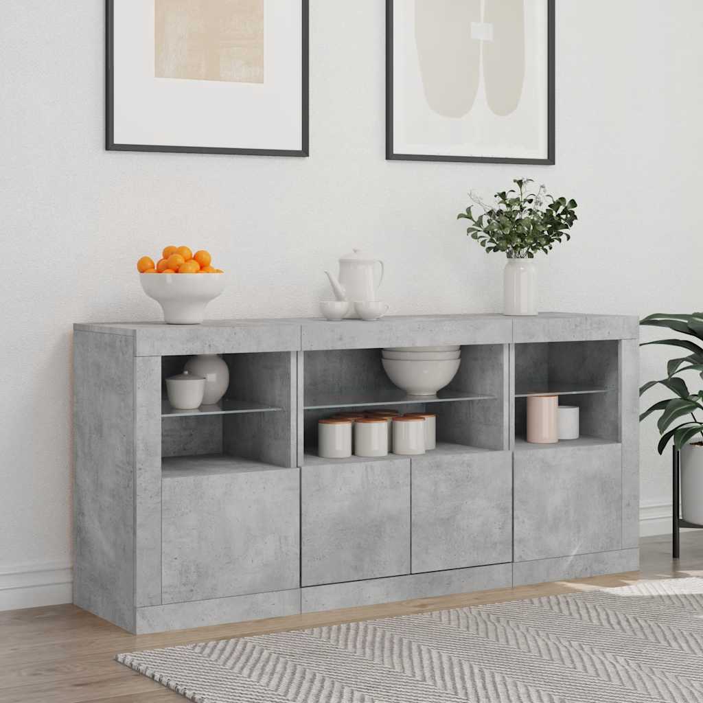 Sideboard with LED Lights Concrete Grey 142,5x37x67 cm