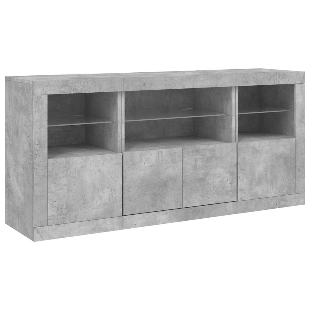 Sideboard with LED Lights Concrete Grey 142,5x37x67 cm
