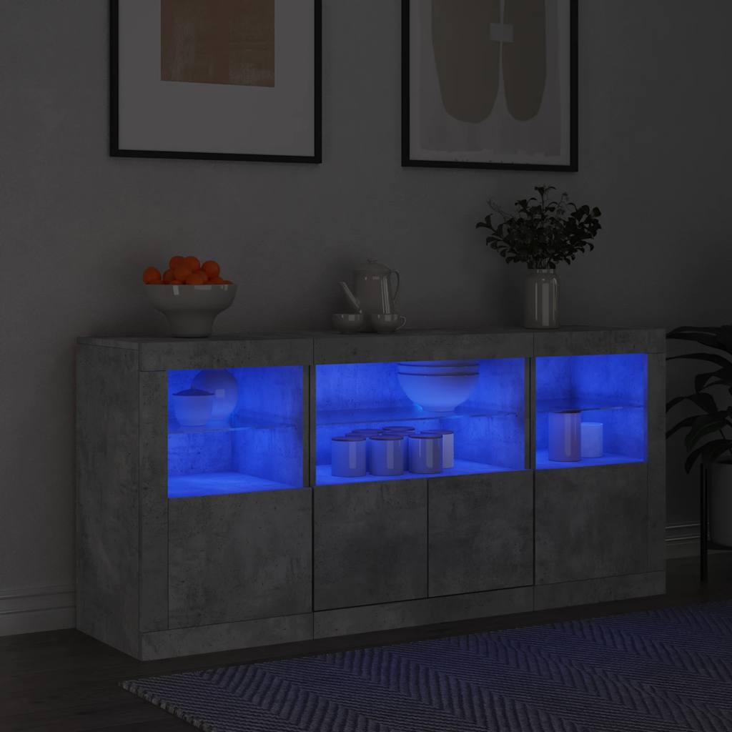 Sideboard with LED Lights Concrete Grey 142.5x37x67 cm