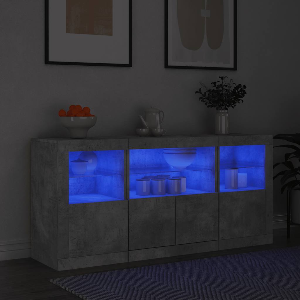 Sideboard with LED Lights Concrete Grey 142,5x37x67 cm