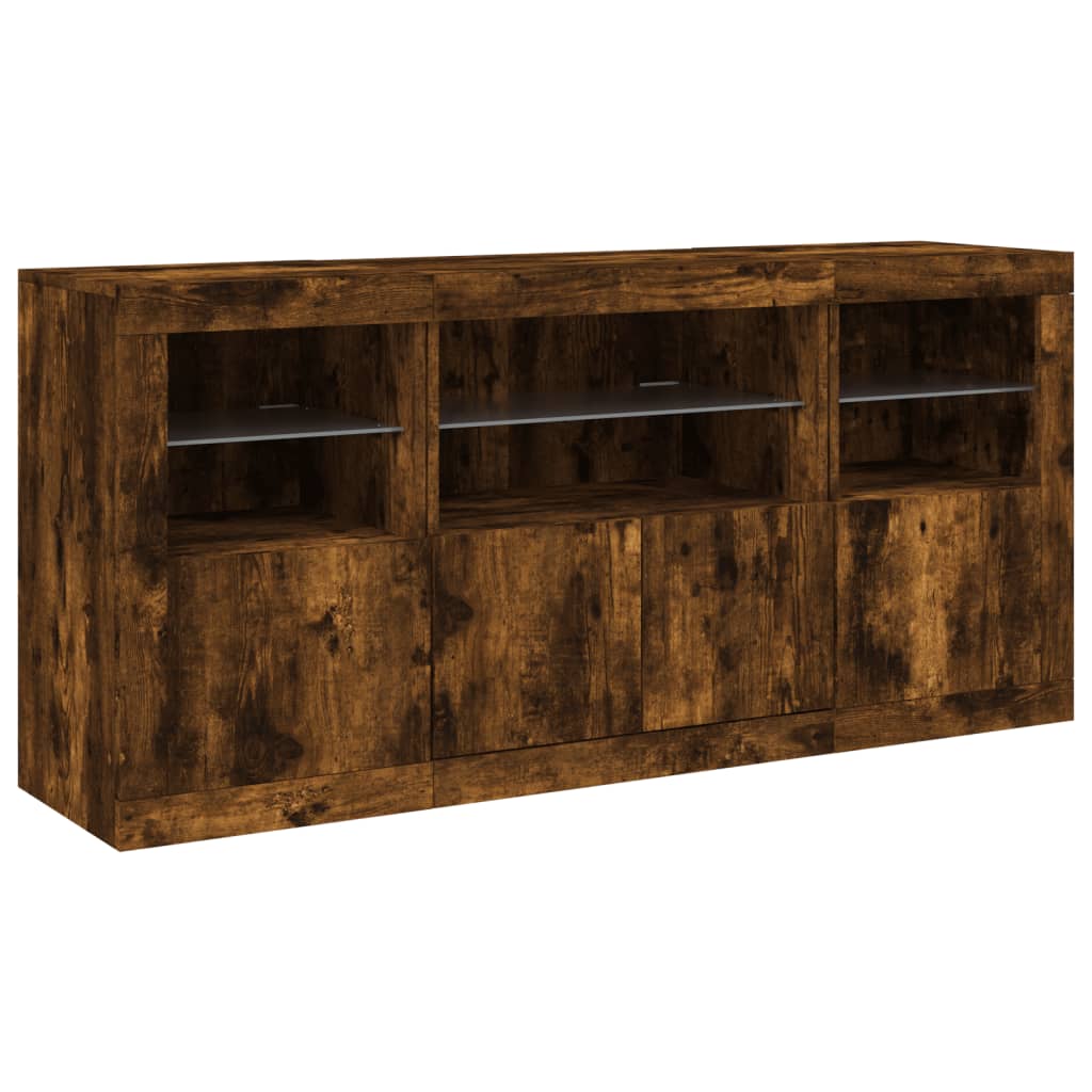 Sideboard with LED Lights Smoked Oak 142,5x37x67 cm