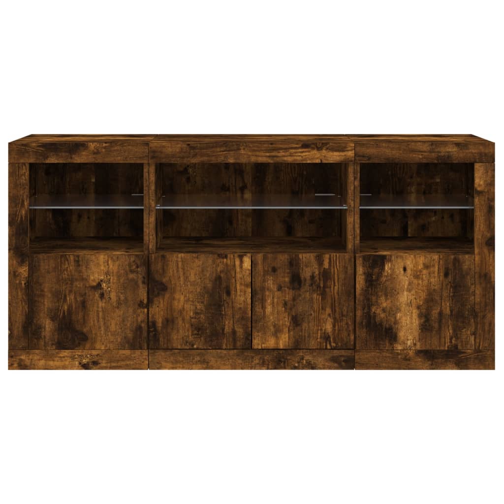 Sideboard with LED Lights Smoked Oak 142,5x37x67 cm