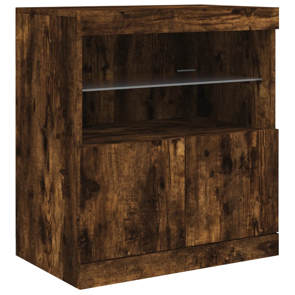 Sideboard with LED Lights Smoked Oak 142,5x37x67 cm