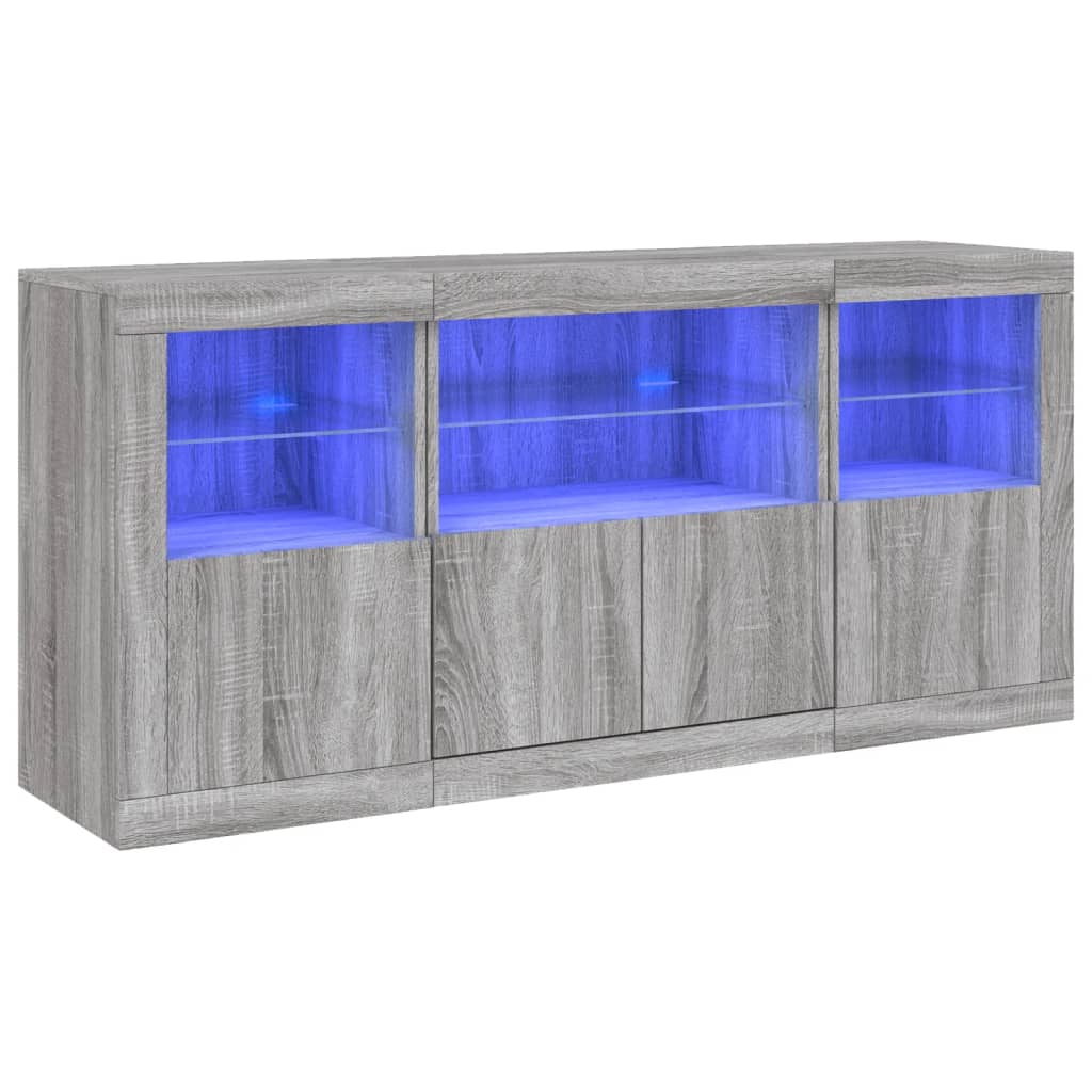 Sideboard with LED Lights Grey Sonoma 142,5x37x67 cm