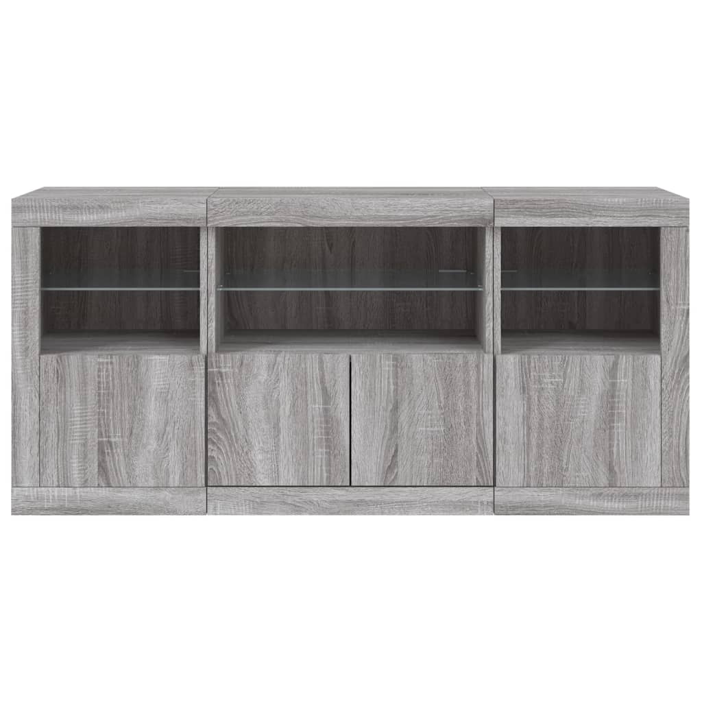 Sideboard with LED Lights Grey Sonoma 142,5x37x67 cm