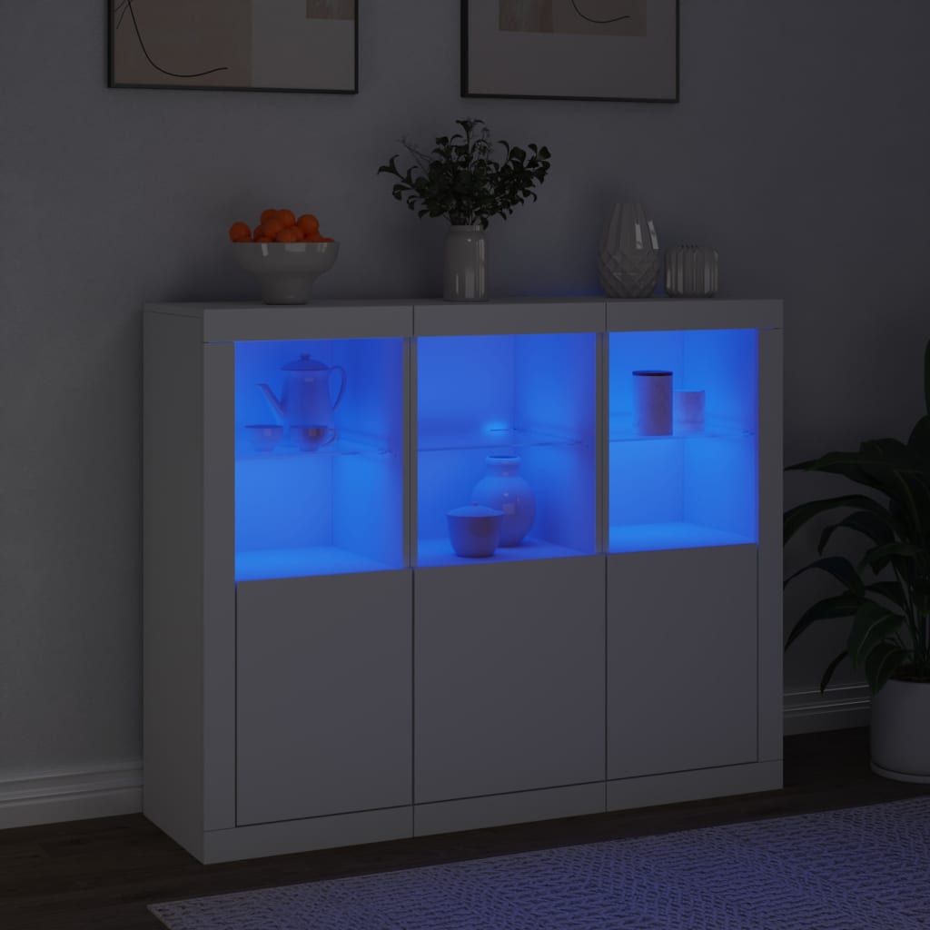 vidaXL Sideboards with LED Lights 3 pcs White Engineered Wood