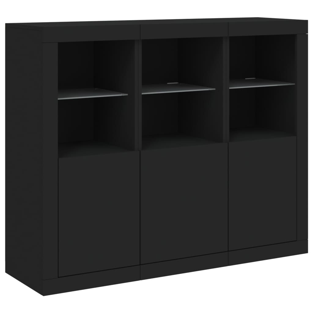 vidaXL Sideboards with LED Lights 3 pcs Black Engineered Wood