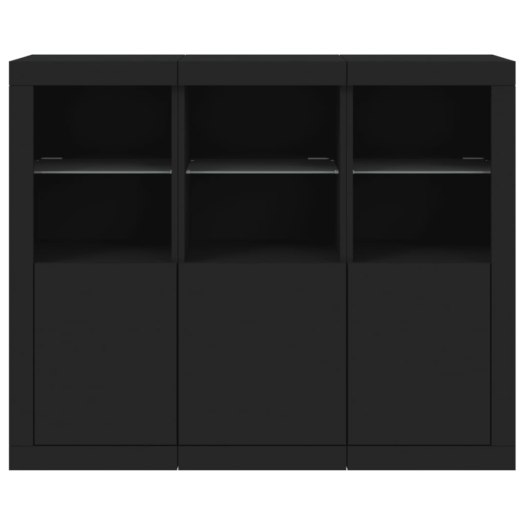 vidaXL Sideboards with LED Lights 3 pcs Black Engineered Wood