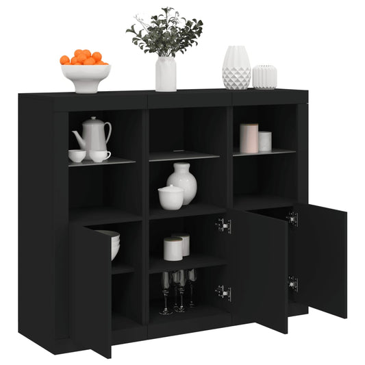 vidaXL Sideboards with LED Lights 3 pcs Black Engineered Wood