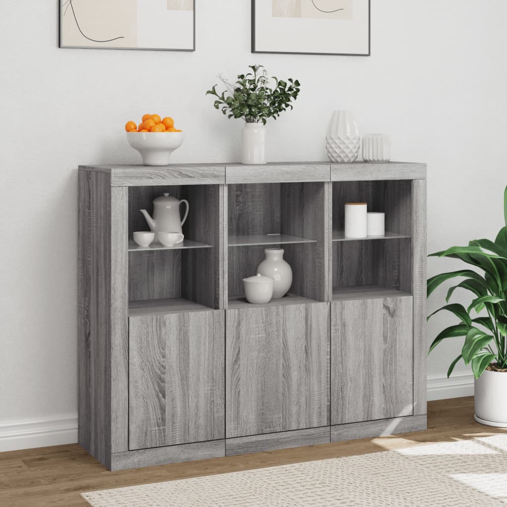 vidaXL Sideboards with LED Lights 3 pcs Grey Sonoma Engineered Wood