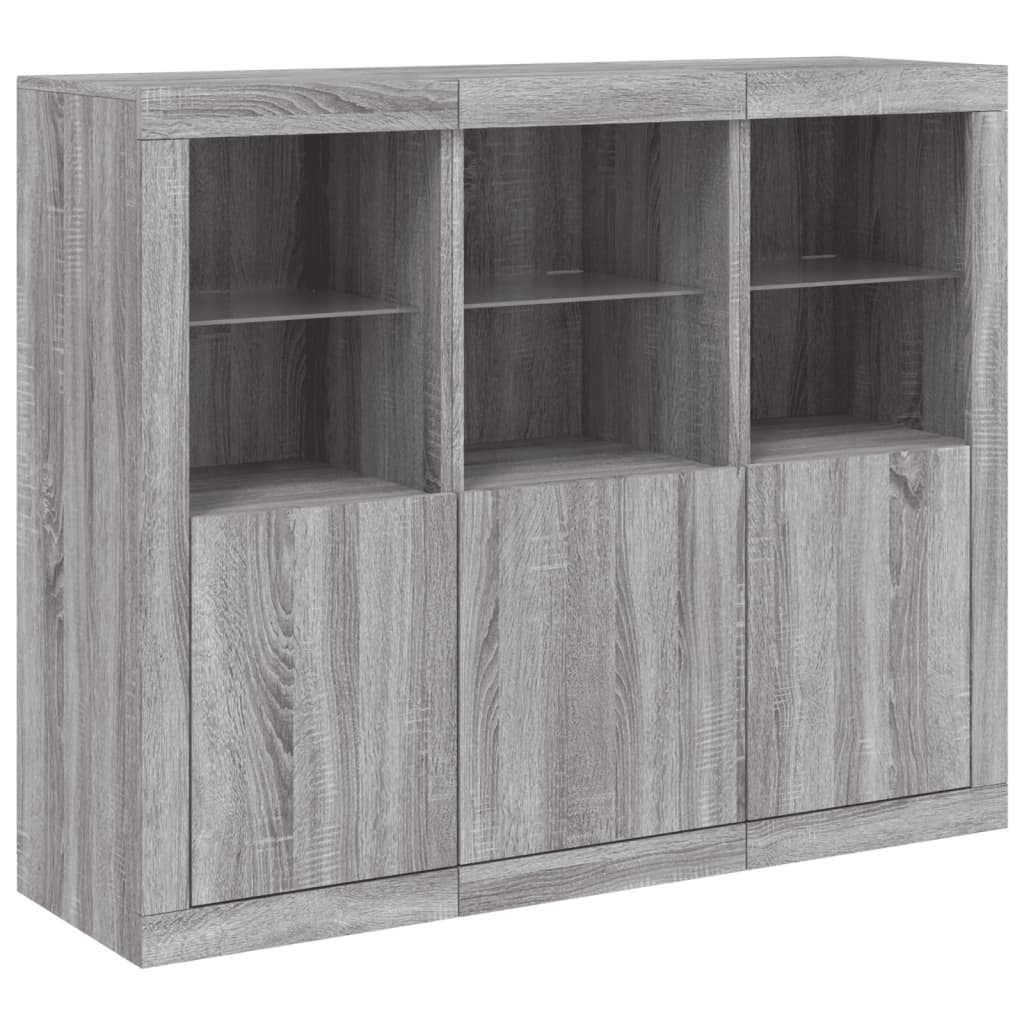 vidaXL Sideboards with LED Lights 3 pcs Grey Sonoma Engineered Wood