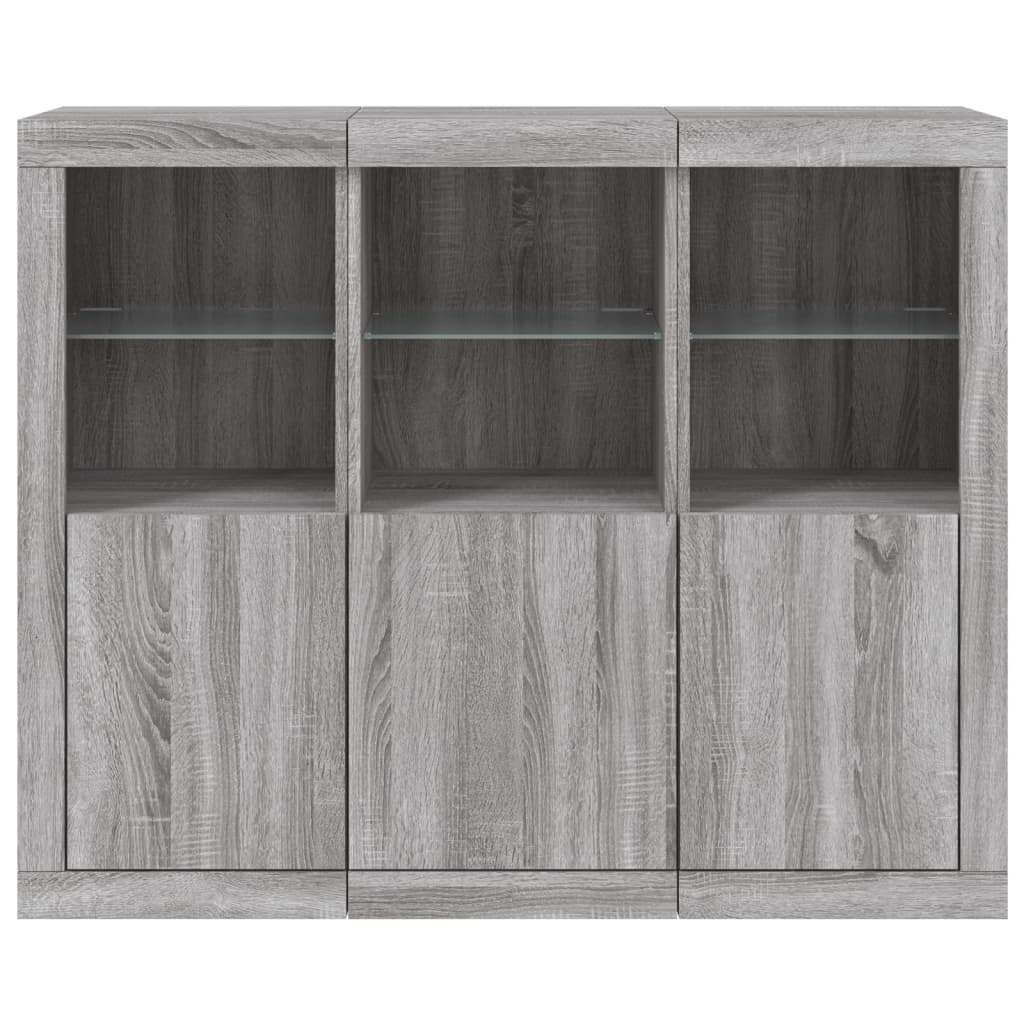 vidaXL Sideboards with LED Lights 3 pcs Grey Sonoma Engineered Wood