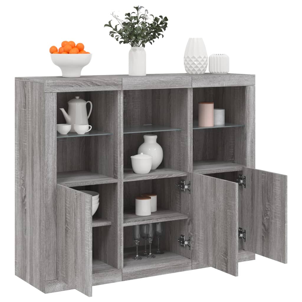 vidaXL Sideboards with LED Lights 3 pcs Grey Sonoma Engineered Wood