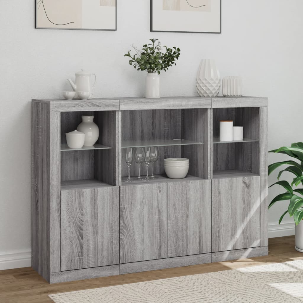 vidaXL Sideboards with LED Lights 3 pcs Grey Sonoma Engineered Wood