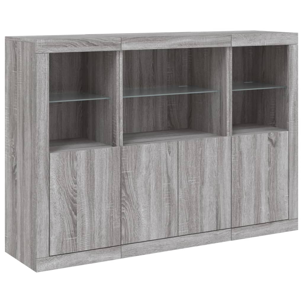 vidaXL Sideboards with LED Lights 3 pcs Grey Sonoma Engineered Wood