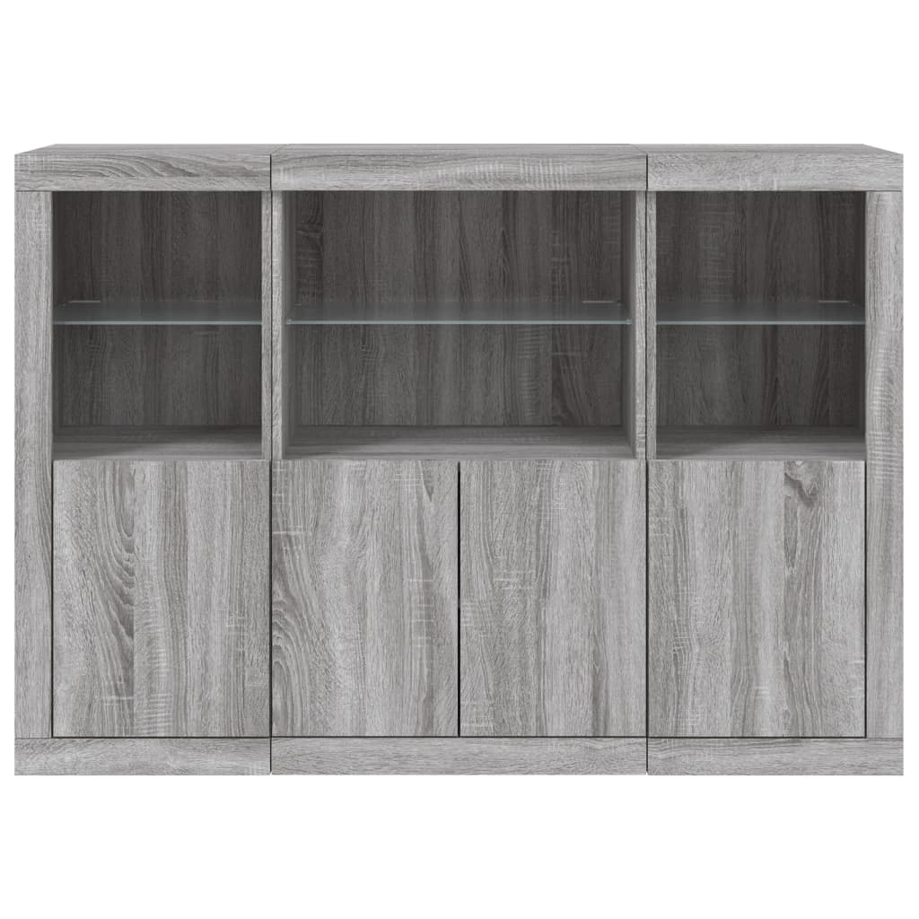 vidaXL Sideboards with LED Lights 3 pcs Grey Sonoma Engineered Wood