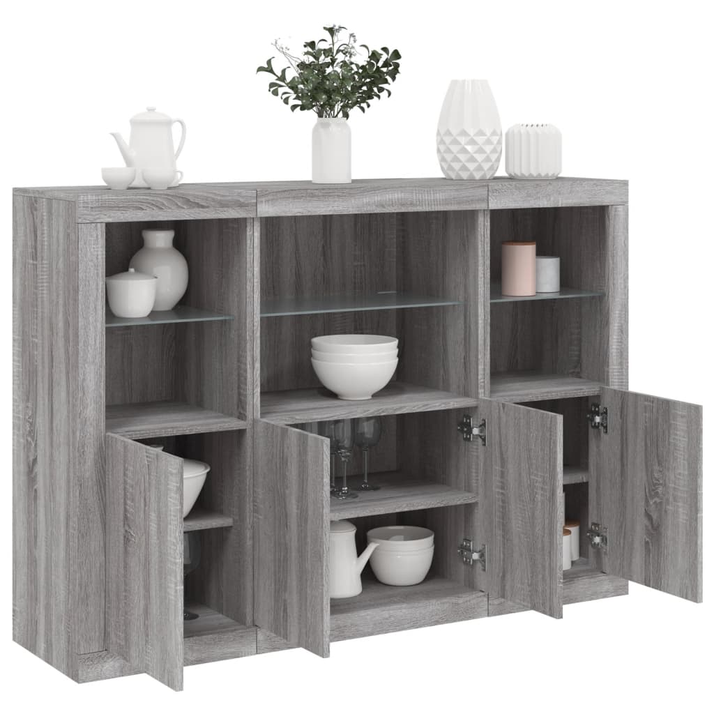 vidaXL Sideboards with LED Lights 3 pcs Grey Sonoma Engineered Wood