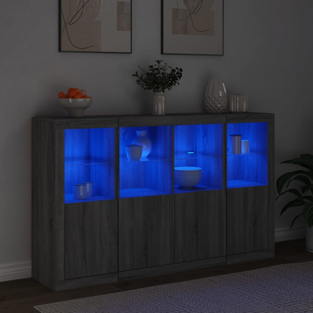 vidaXL Sideboards with LED Lights 3 pcs Grey Sonoma Engineered Wood