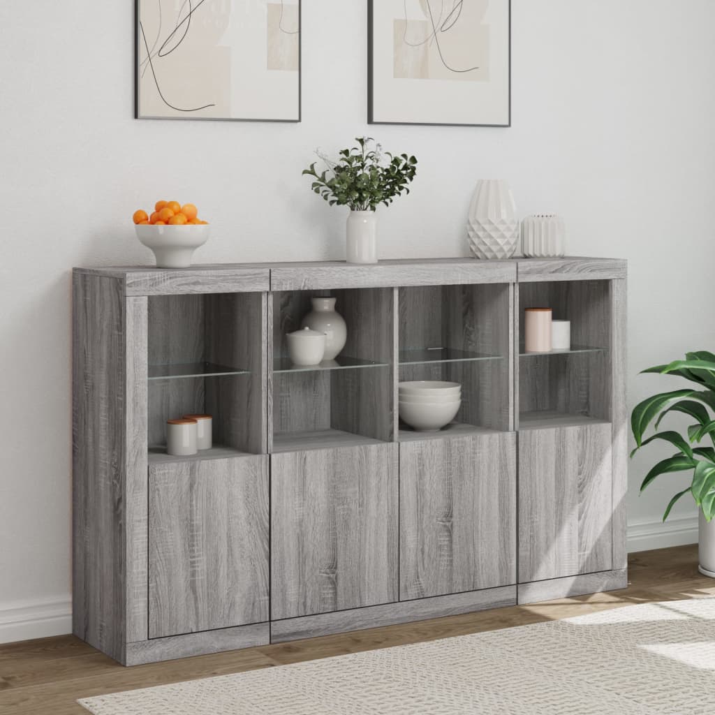 vidaXL Sideboards with LED Lights 3 pcs Grey Sonoma Engineered Wood