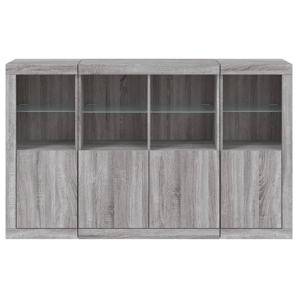 vidaXL Sideboards with LED Lights 3 pcs Grey Sonoma Engineered Wood