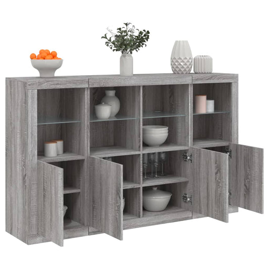 vidaXL Sideboards with LED Lights 3 pcs Grey Sonoma Engineered Wood