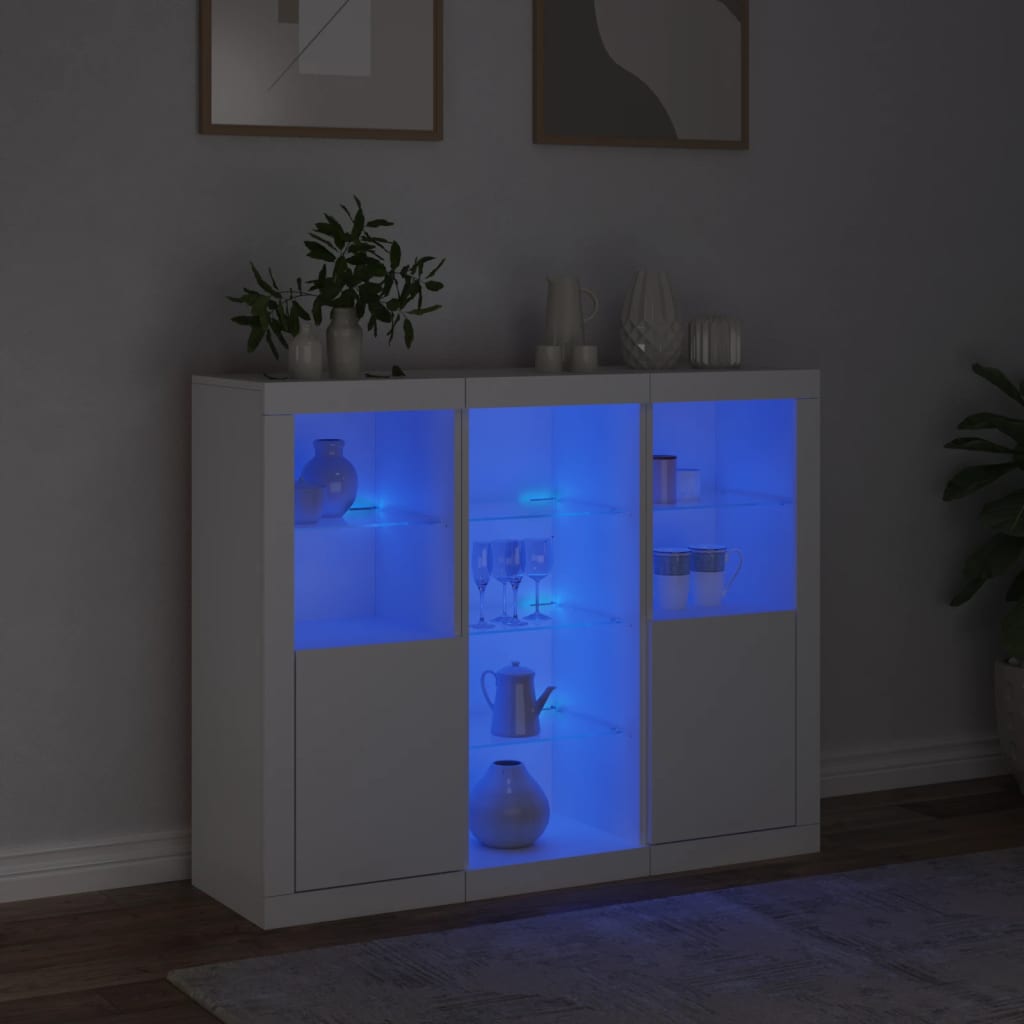 vidaXL Sideboards with LED Lights 3 pcs White Engineered Wood