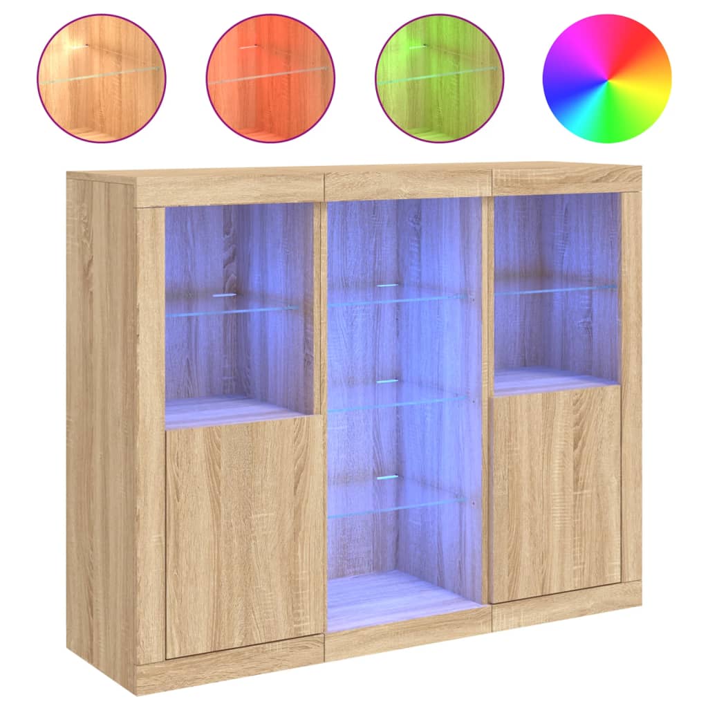 Sideboards with LED Lights 3 pcs Sonoma Oak Engineered Wood
