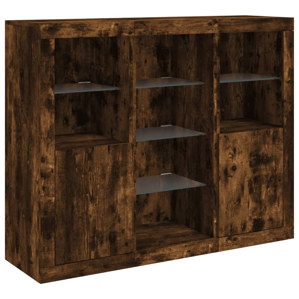 Sideboards with LED Lights 3 pcs Smoked Oak Engineered Wood