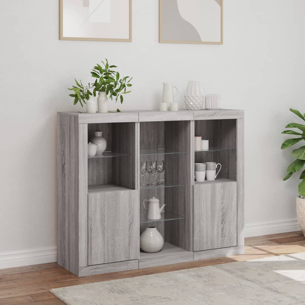 vidaXL Sideboards with LED Lights 3 pcs Grey Sonoma Engineered Wood