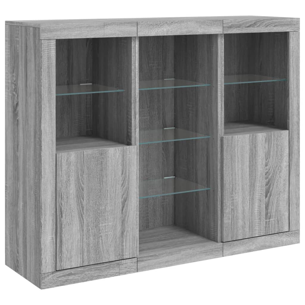 vidaXL Sideboards with LED Lights 3 pcs Grey Sonoma Engineered Wood