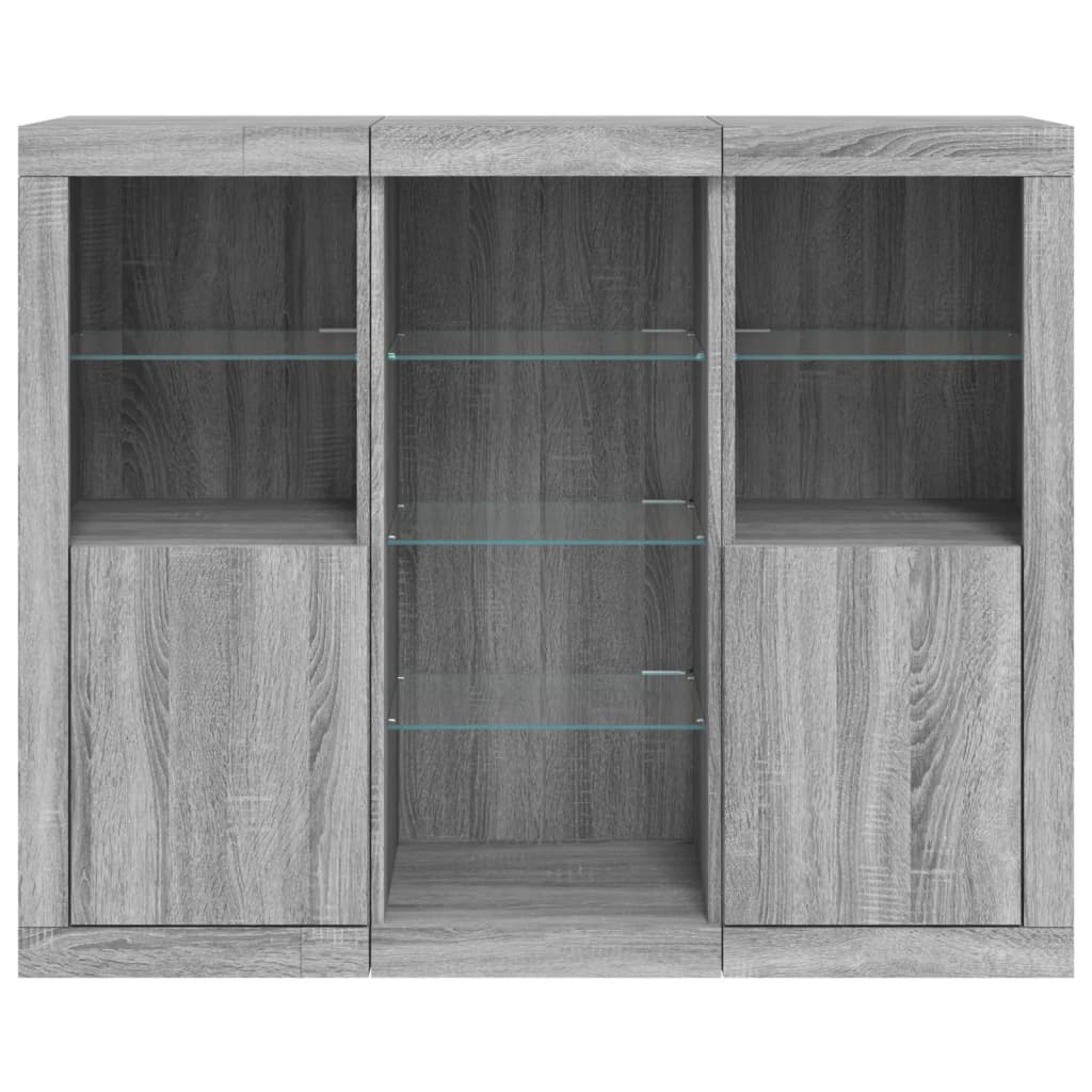 vidaXL Sideboards with LED Lights 3 pcs Grey Sonoma Engineered Wood