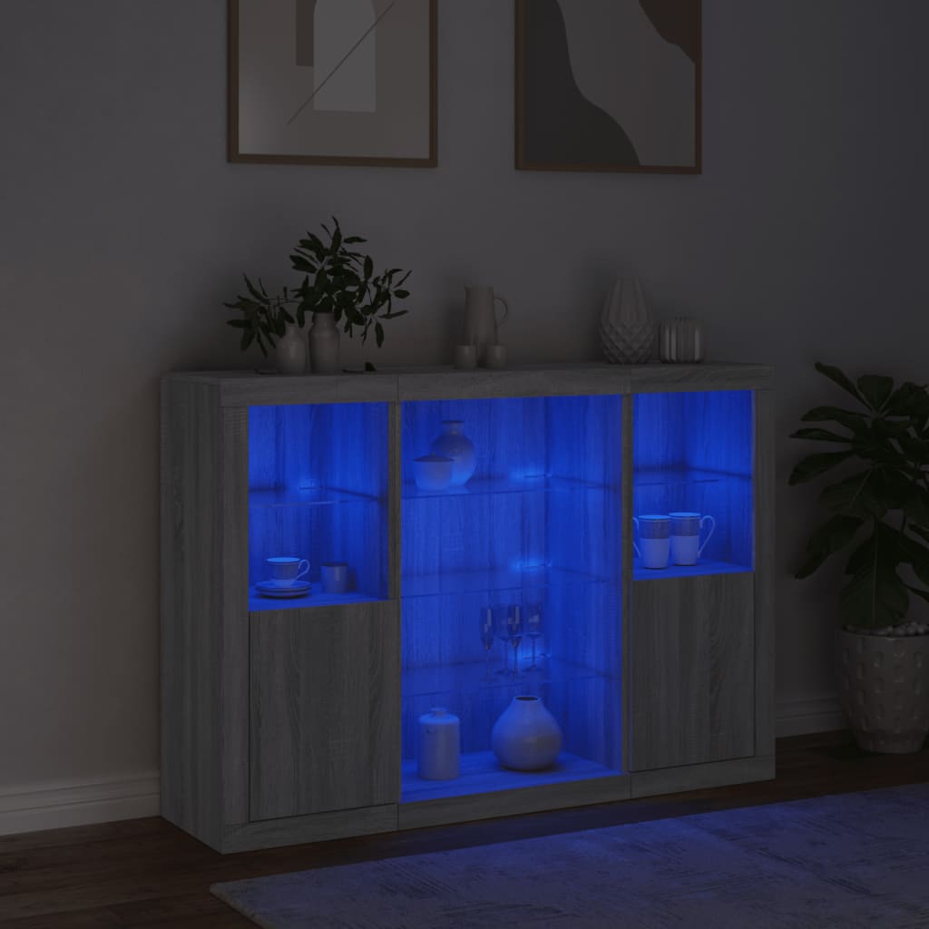 vidaXL Sideboards with LED Lights 3 pcs Grey Sonoma Engineered Wood