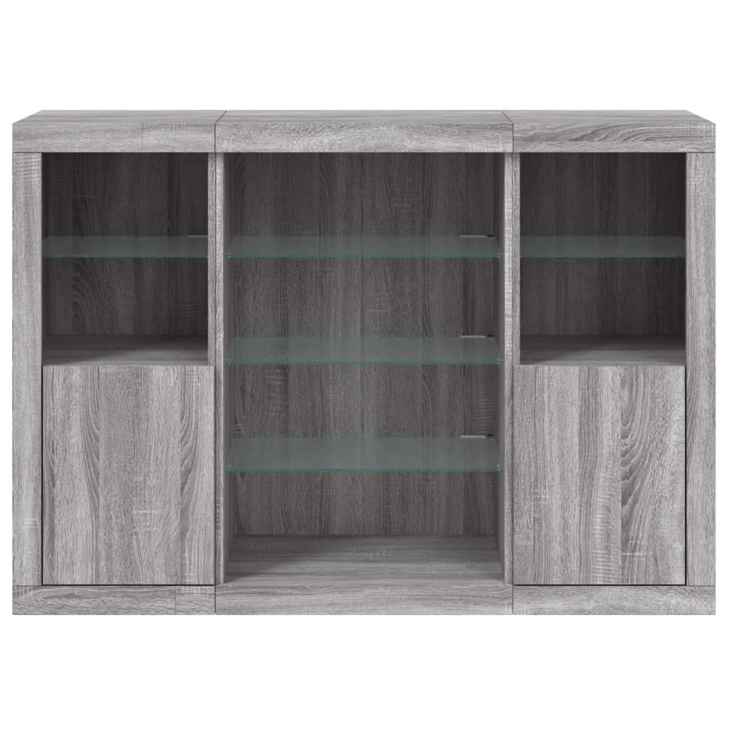 vidaXL Sideboards with LED Lights 3 pcs Grey Sonoma Engineered Wood