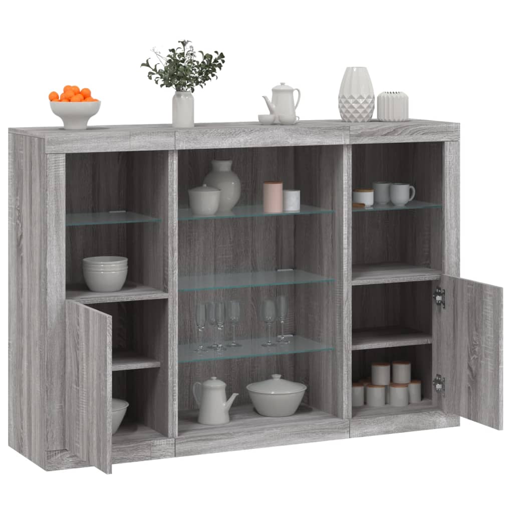 vidaXL Sideboards with LED Lights 3 pcs Grey Sonoma Engineered Wood