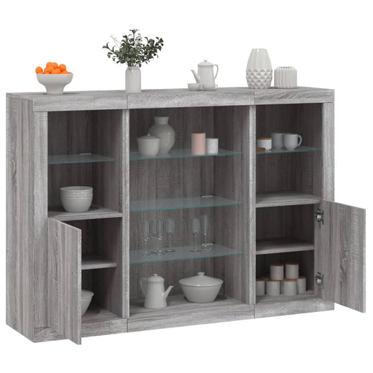 vidaXL Sideboards with LED Lights 3 pcs Grey Sonoma Engineered Wood