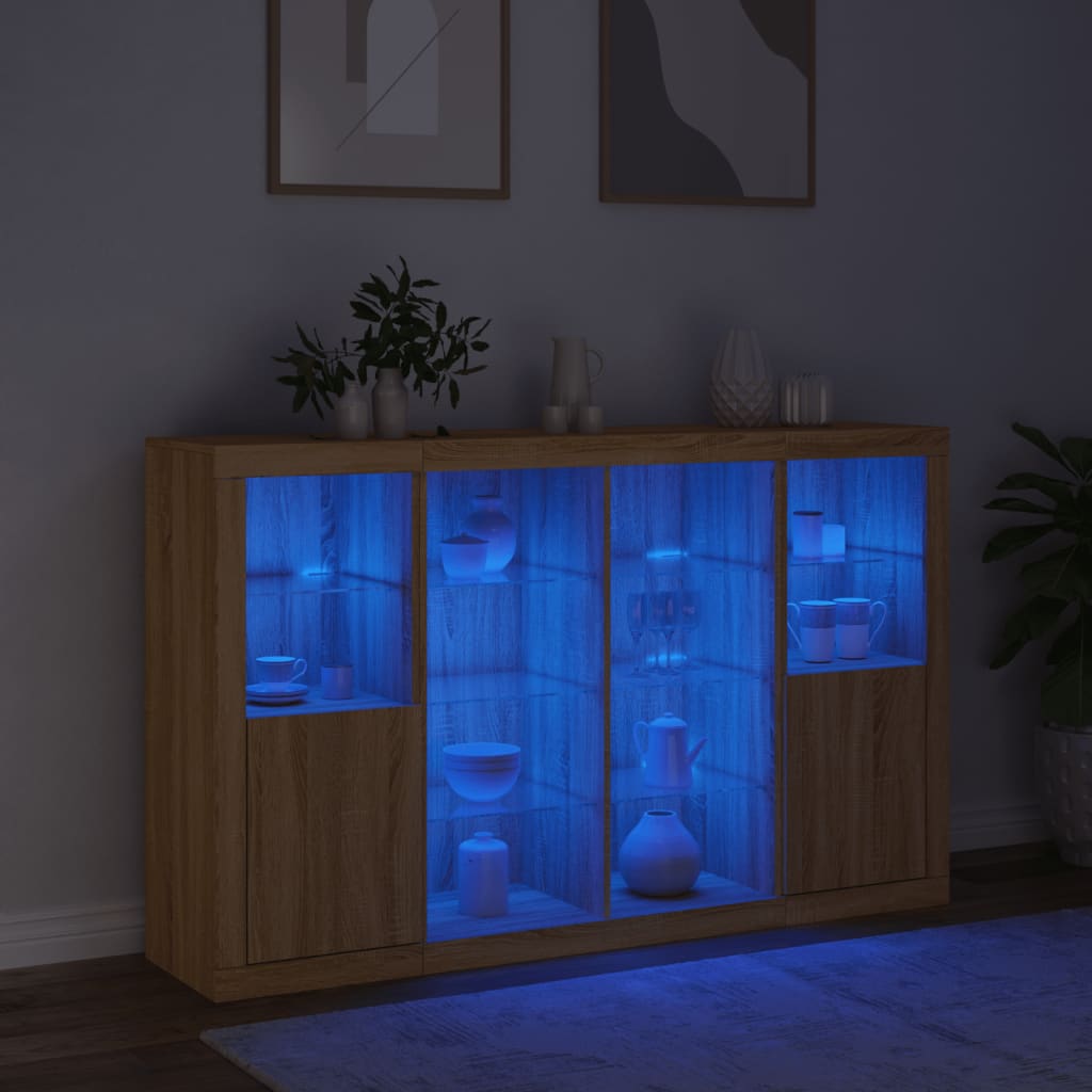 Sideboards with LED Lights 3 pcs Sonoma Oak Engineered Wood