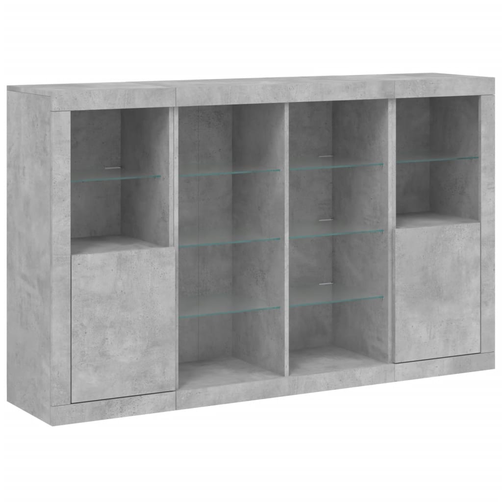 Sideboards with LED Lights 3 pcs Concrete Grey Engineered Wood