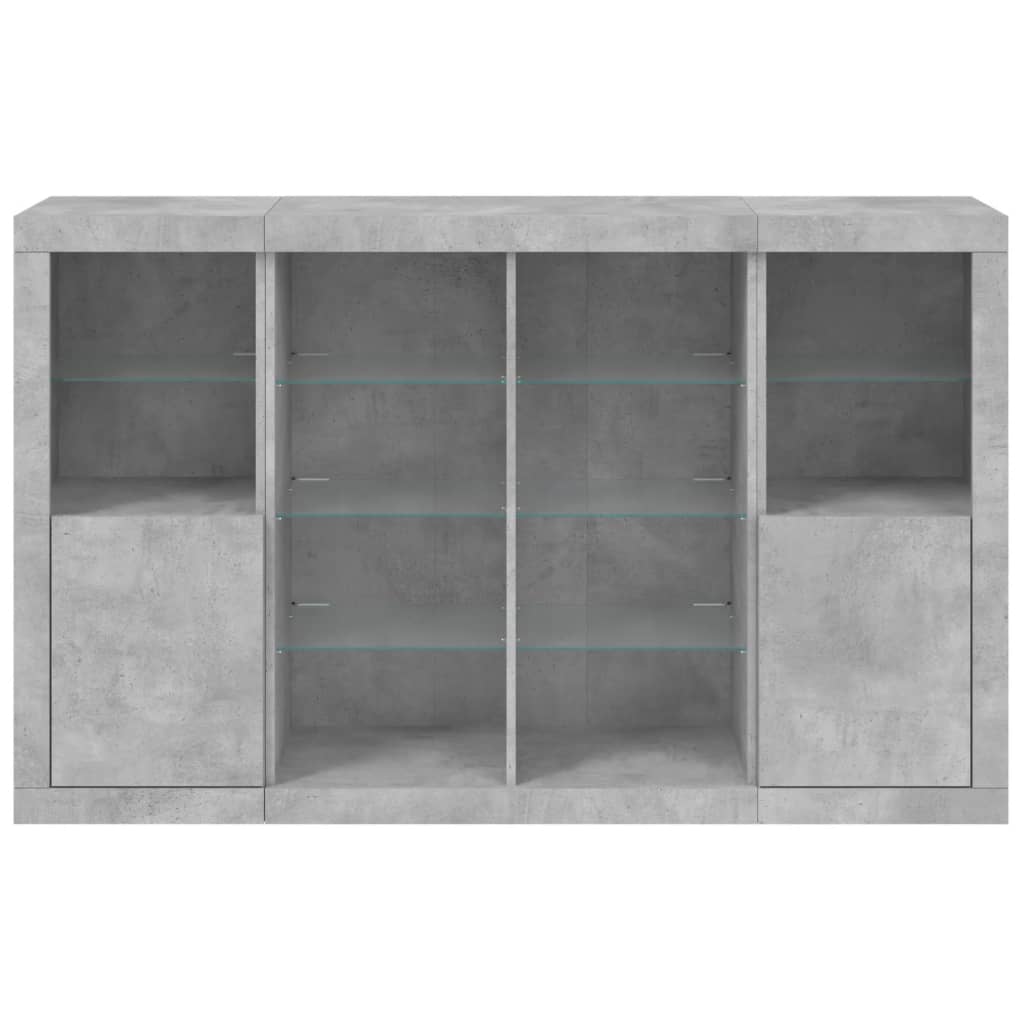Sideboards with LED Lights 3 pcs Concrete Grey Engineered Wood