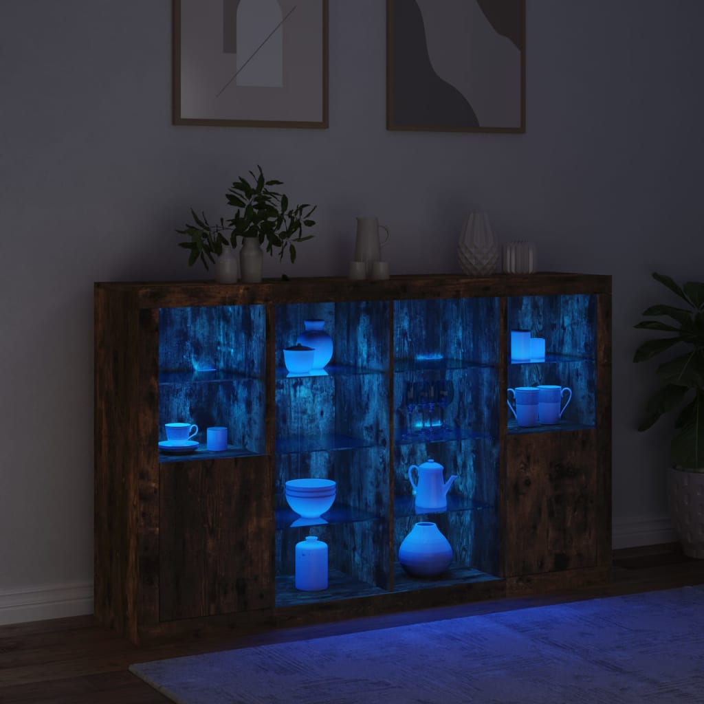 Sideboards with LED Lights 3 pcs Smoked Oak Engineered Wood