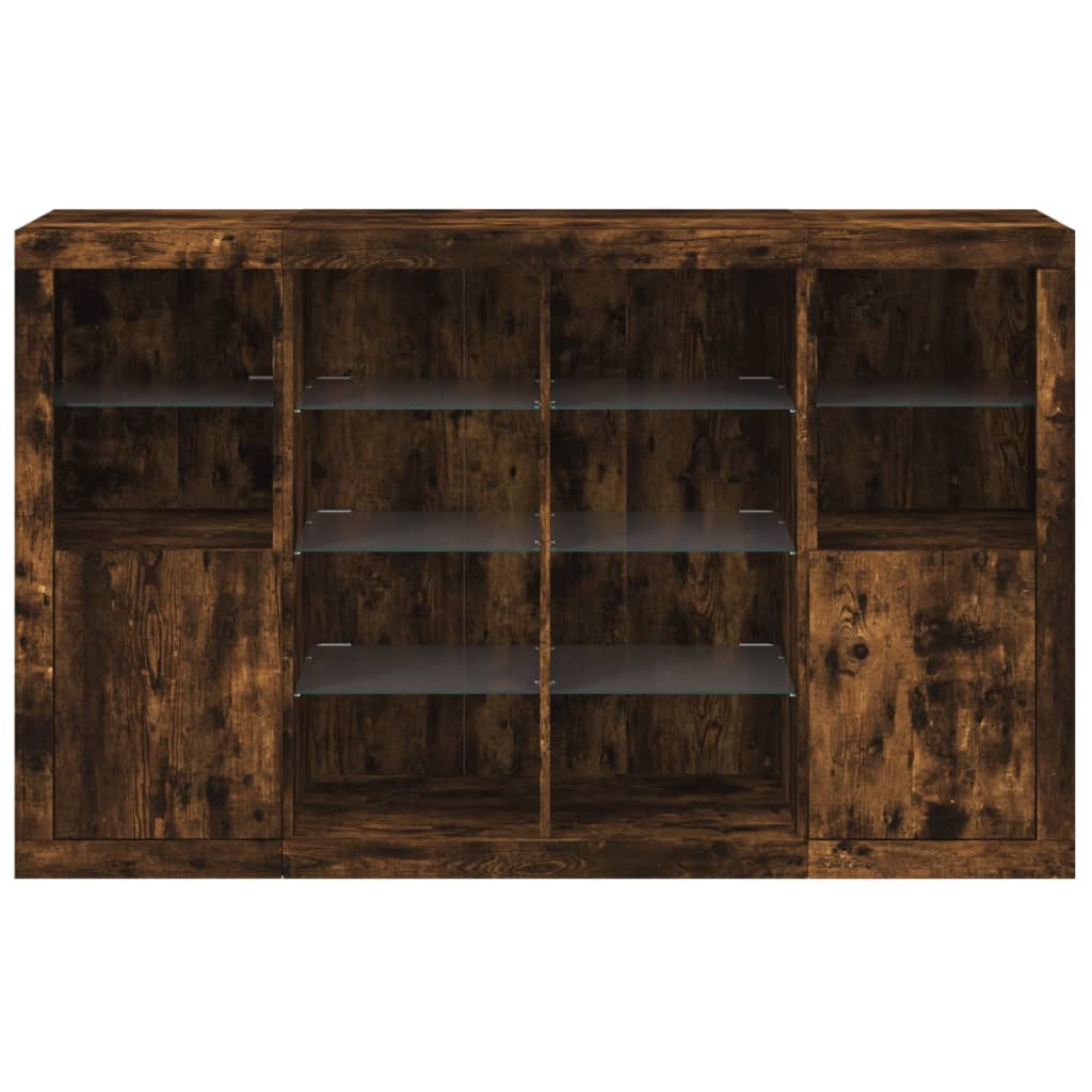 Sideboards with LED Lights 3 pcs Smoked Oak Engineered Wood
