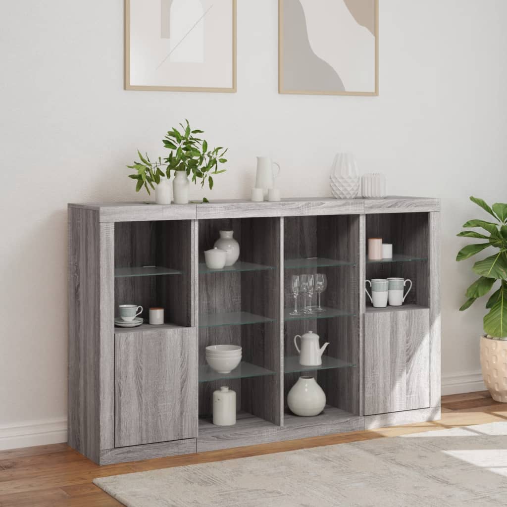 vidaXL Sideboards with LED Lights 3 pcs Grey Sonoma Engineered Wood