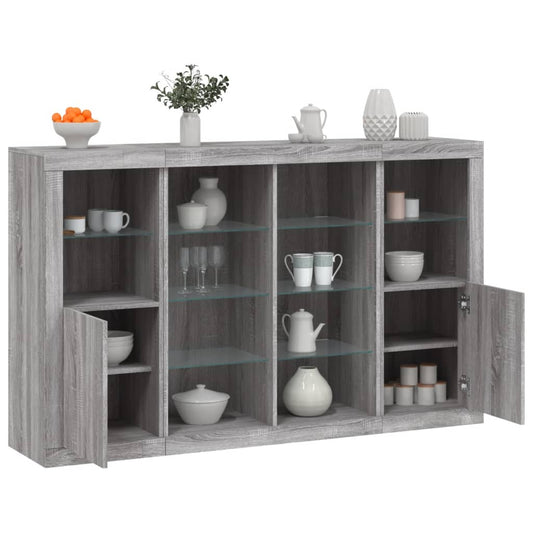 vidaXL Sideboards with LED Lights 3 pcs Grey Sonoma Engineered Wood