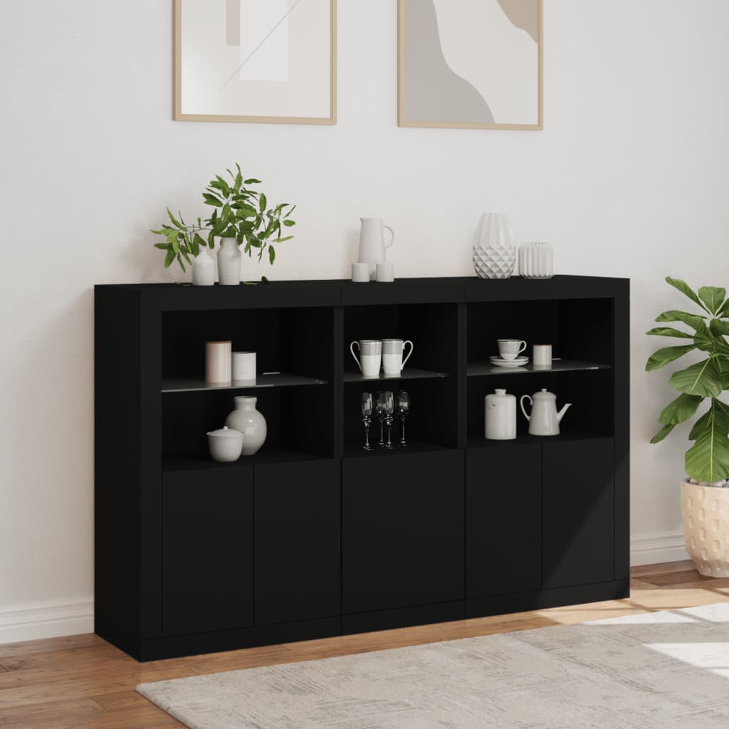 vidaXL Sideboard with LED Lights Black 162x37x100 cm